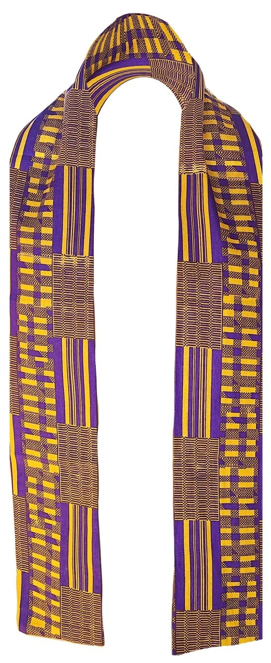 3873 Purple and Gold Kente African Print Stole/Sash -Made with Pride in